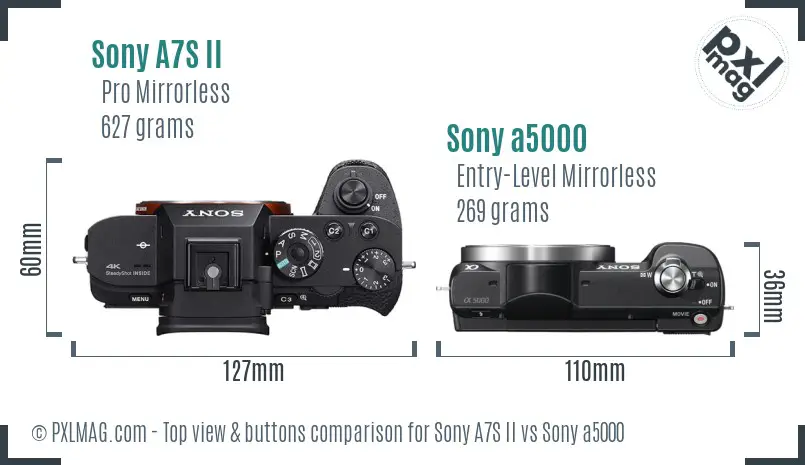 Sony A7S II vs Sony a5000 top view buttons comparison