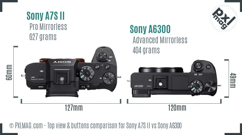 Sony A7S II vs Sony A6300 top view buttons comparison Sony A7S II vs Sony A6300 top view buttons comparison