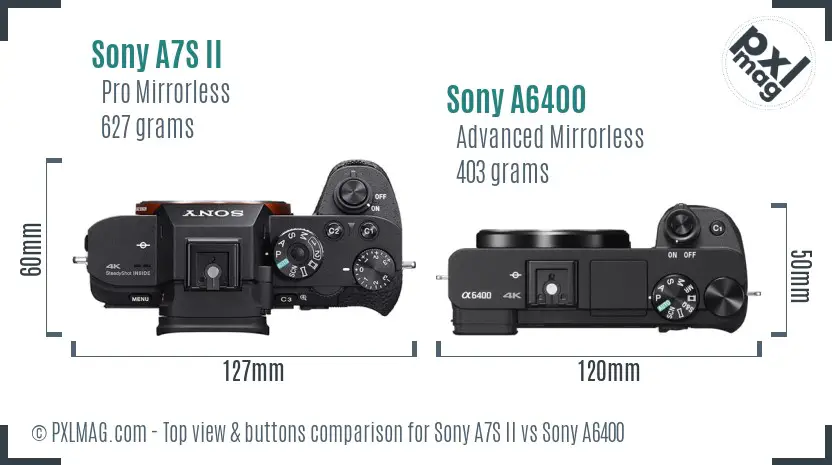 Sony A7S II vs Sony A6400 top view buttons comparison