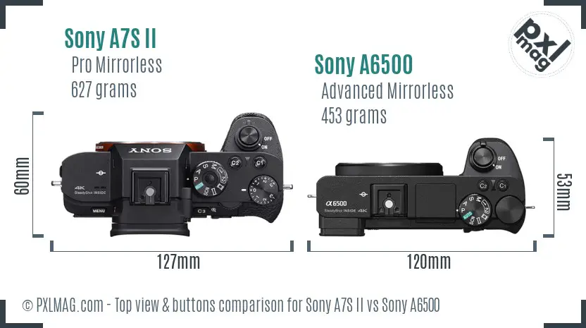 Sony A7S II vs Sony A6500 top view buttons comparison