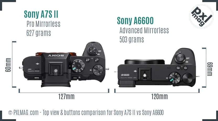 Sony A7S II vs Sony A6600 top view buttons comparison