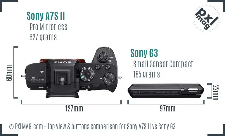 Sony A7S II vs Sony G3 top view buttons comparison