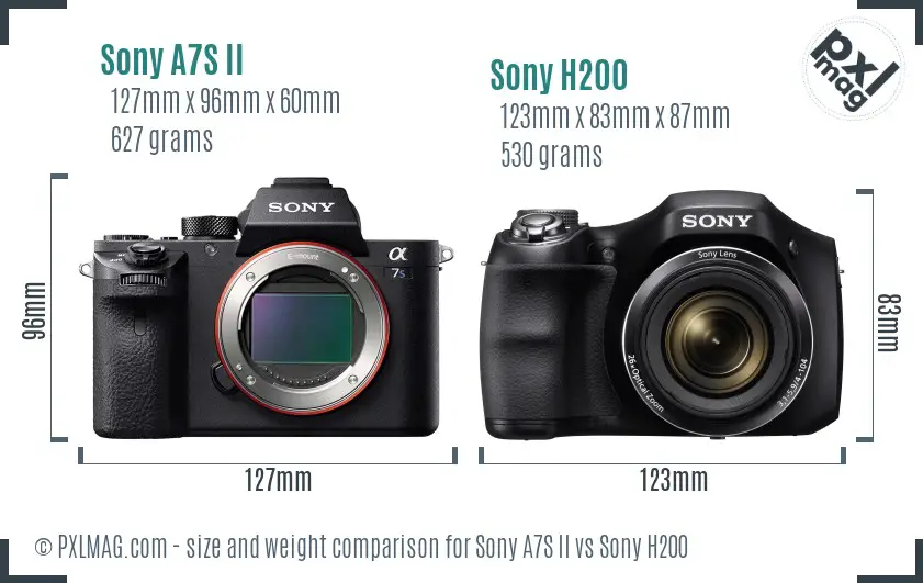 Sony A7S II vs Sony H200 size comparison
