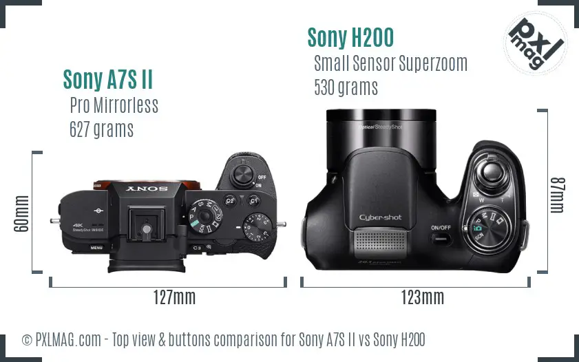 Sony A7S II vs Sony H200 top view buttons comparison