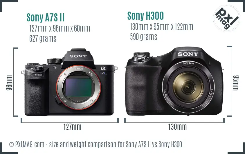 Sony A7S II vs Sony H300 size comparison