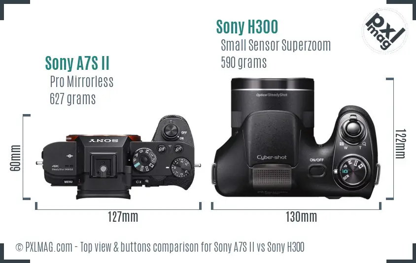 Sony A7S II vs Sony H300 top view buttons comparison