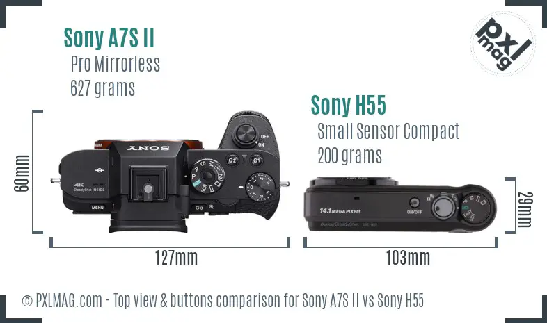 Sony A7S II vs Sony H55 top view buttons comparison