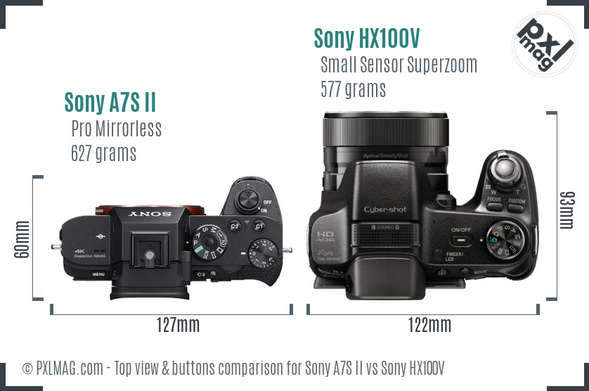 Sony A7S II vs Sony HX100V top view buttons comparison
