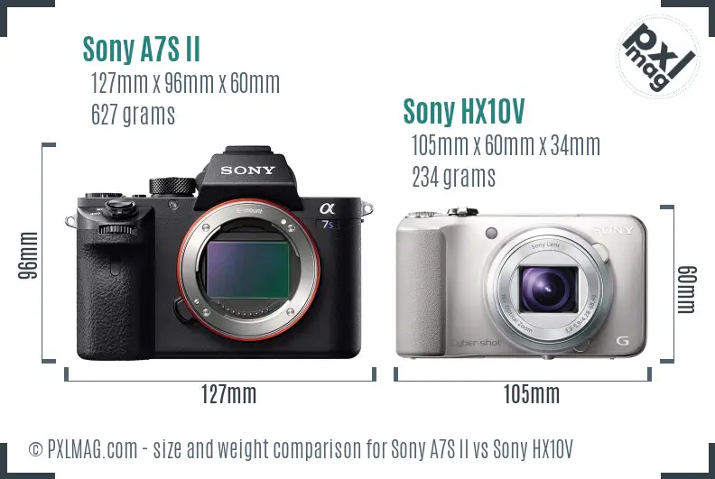 Sony A7S II vs Sony HX10V size comparison