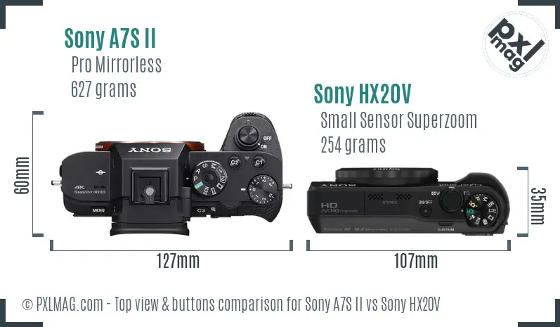 Sony A7S II vs Sony HX20V top view buttons comparison