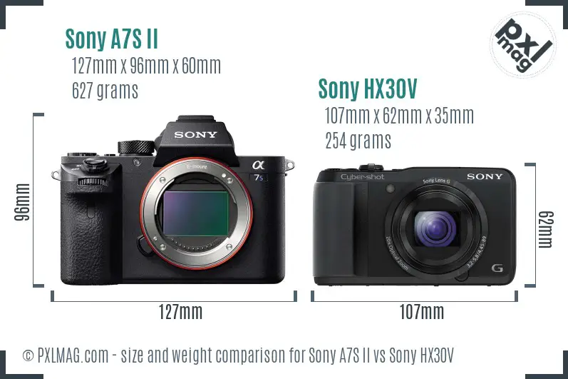 Sony A7S II vs Sony HX30V size comparison Sony A7S II vs Sony HX30V size comparison