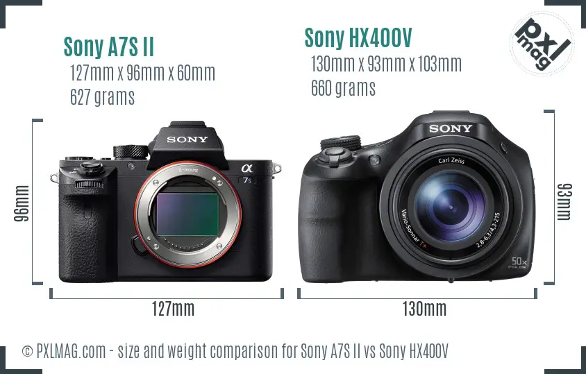 Sony A7S II vs Sony HX400V size comparison Sony A7S II vs Sony HX400V size comparison