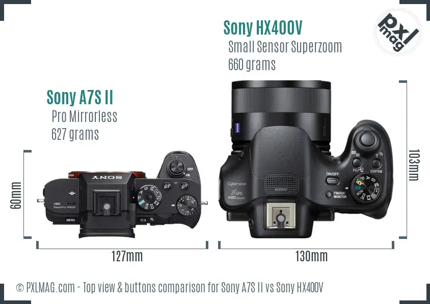 Sony A7S II vs Sony HX400V top view buttons comparison Sony A7S II vs Sony HX400V top view buttons comparison