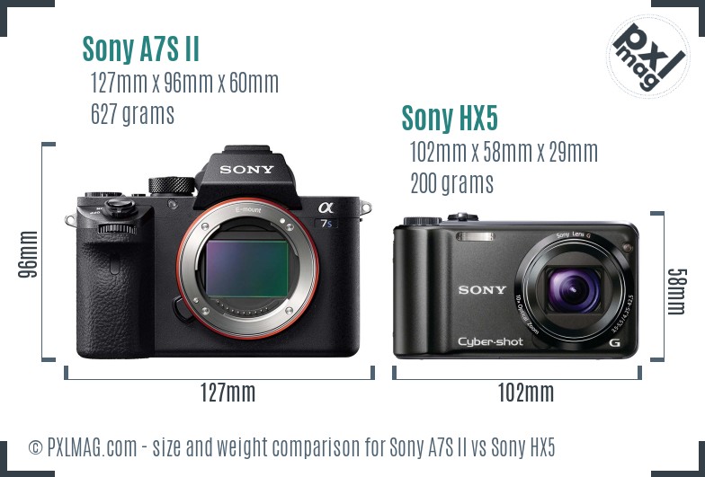 Sony A7S II vs Sony HX5 size comparison