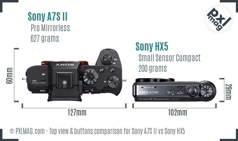 Sony A7S II vs Sony HX5 top view buttons comparison