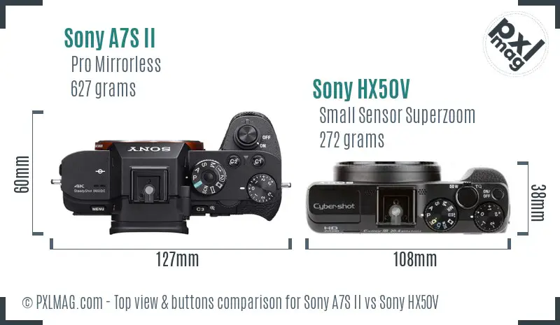 Sony A7S II vs Sony HX50V top view buttons comparison