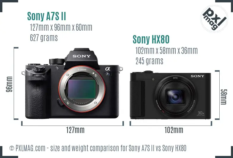Sony A7S II vs Sony HX80 size comparison