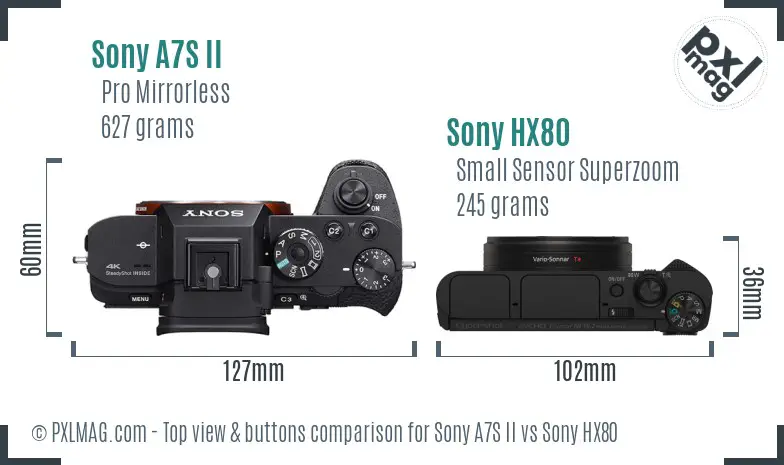Sony A7S II vs Sony HX80 top view buttons comparison
