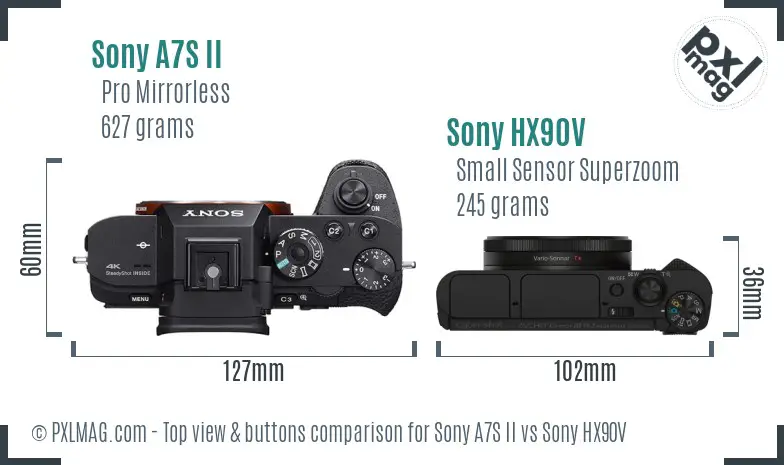 Sony A7S II vs Sony HX90V top view buttons comparison