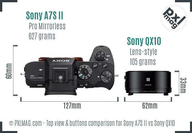 Sony A7S II vs Sony QX10 top view buttons comparison
