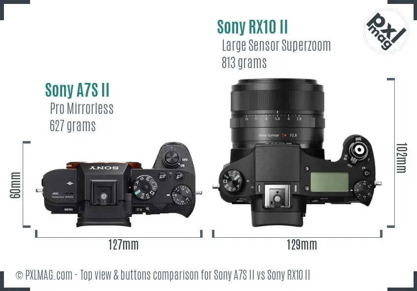 Sony A7S II vs Sony RX10 II top view buttons comparison