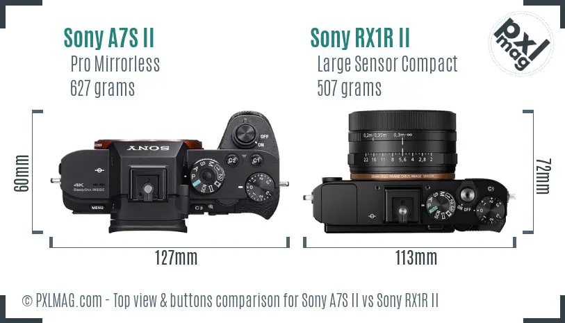 Sony A7S II vs Sony RX1R II top view buttons comparison Sony A7S II vs Sony RX1R II top view buttons comparison