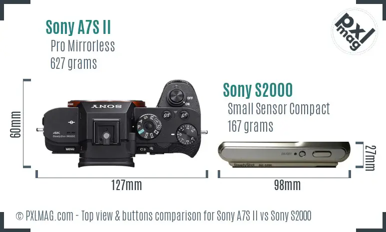 Sony A7S II vs Sony S2000 top view buttons comparison