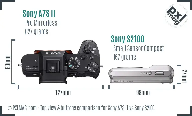 Sony A7S II vs Sony S2100 top view buttons comparison