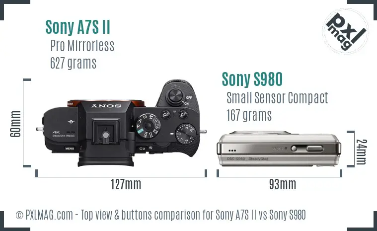 Sony A7S II vs Sony S980 top view buttons comparison