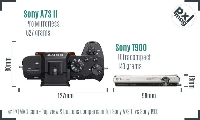 Sony A7S II vs Sony T900 top view buttons comparison