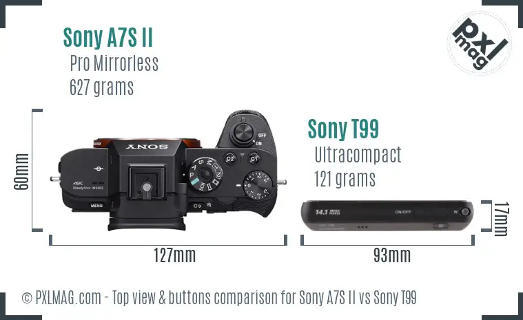 Sony A7S II vs Sony T99 top view buttons comparison