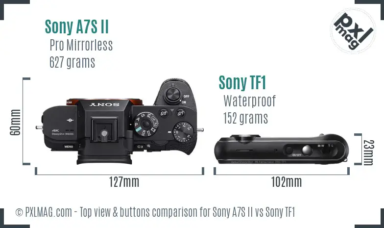 Sony A7S II vs Sony TF1 top view buttons comparison