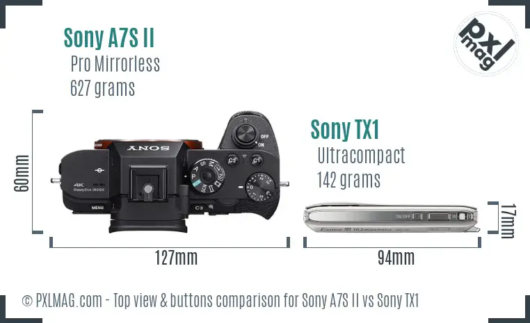 Sony A7S II vs Sony TX1 top view buttons comparison