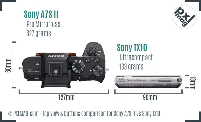 Sony A7S II vs Sony TX10 top view buttons comparison
