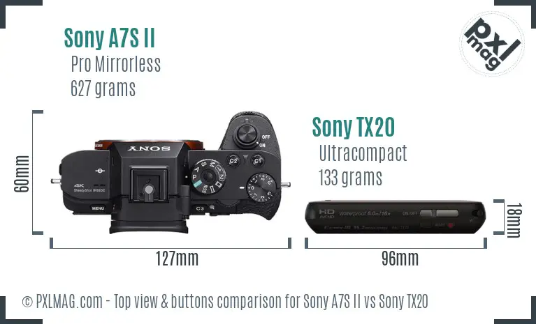 Sony A7S II vs Sony TX20 top view buttons comparison