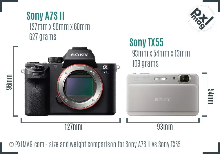 Sony A7S II vs Sony TX55 size comparison