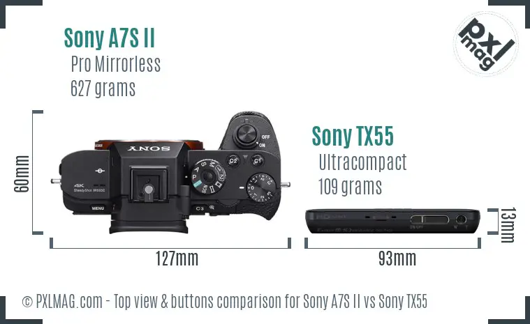 Sony A7S II vs Sony TX55 top view buttons comparison