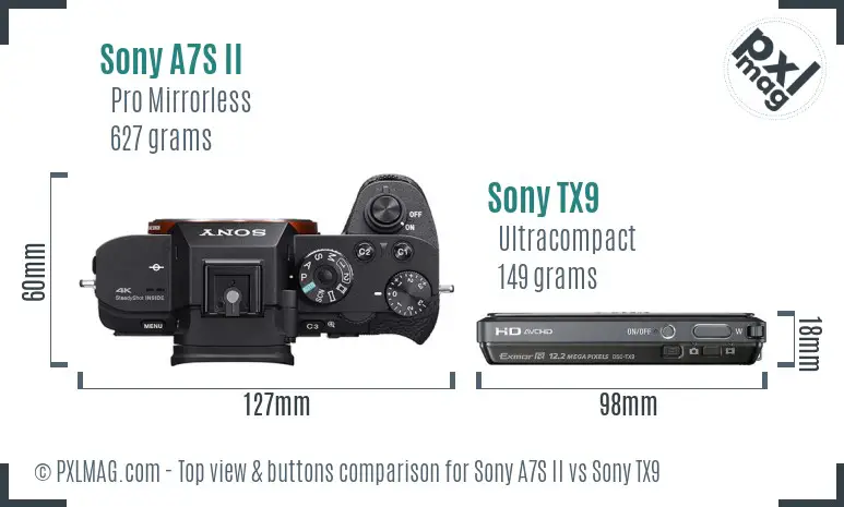Sony A7S II vs Sony TX9 top view buttons comparison