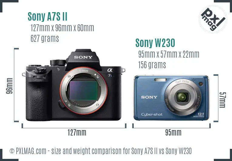 Sony A7S II vs Sony W230 size comparison