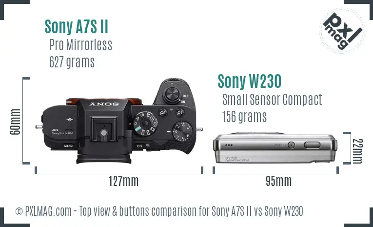 Sony A7S II vs Sony W230 top view buttons comparison