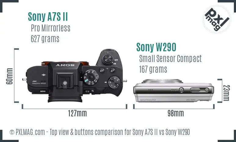 Sony A7S II vs Sony W290 top view buttons comparison