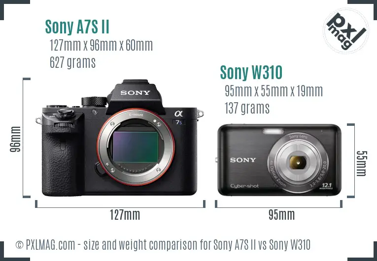 Sony A7S II vs Sony W310 size comparison