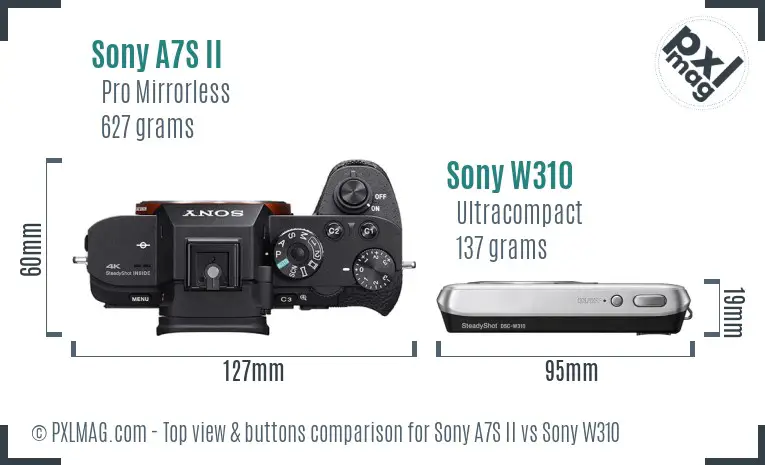 Sony A7S II vs Sony W310 top view buttons comparison