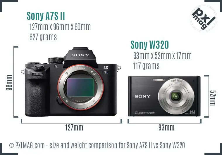 Sony A7S II vs Sony W320 size comparison