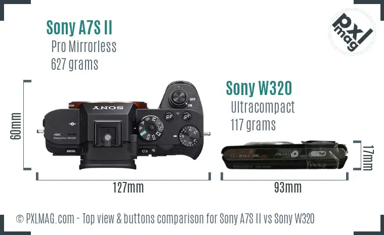 Sony A7S II vs Sony W320 top view buttons comparison