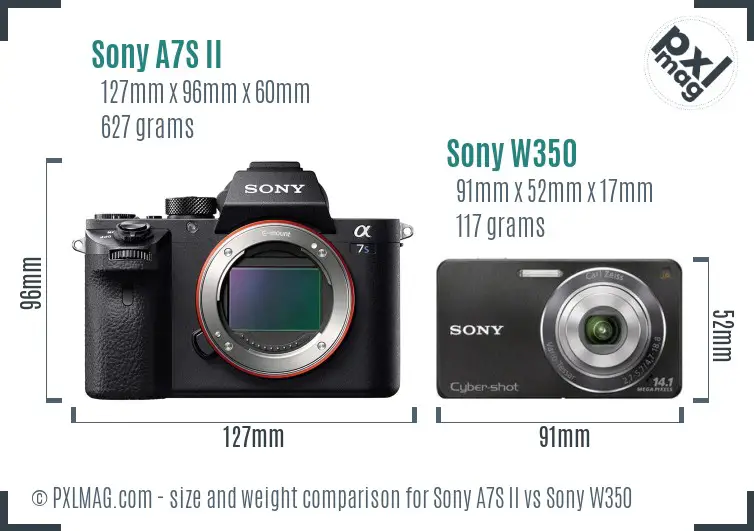 Sony A7S II vs Sony W350 size comparison