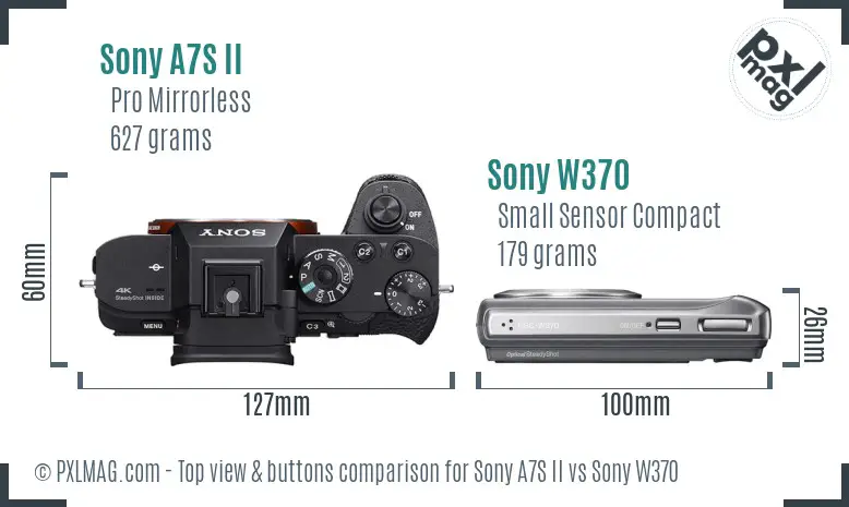 Sony A7S II vs Sony W370 top view buttons comparison