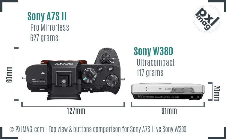 Sony A7S II vs Sony W380 top view buttons comparison