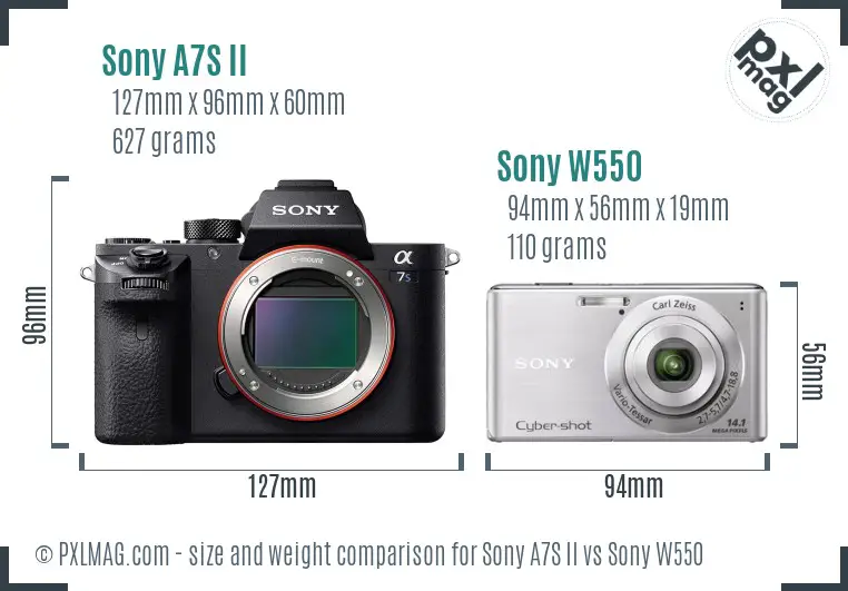 Sony A7S II vs Sony W550 size comparison