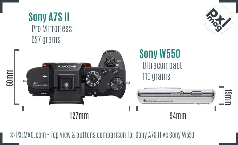 Sony A7S II vs Sony W550 top view buttons comparison
